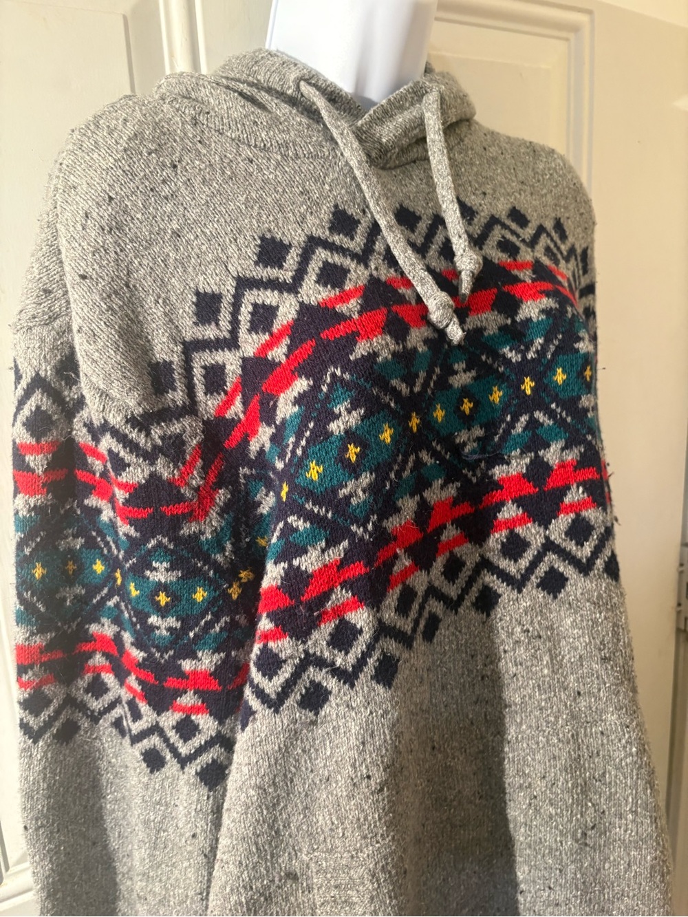 Gray Fair Isle Hooded Men's Sweater with Multicolor Pattern #Campus #Work #Party